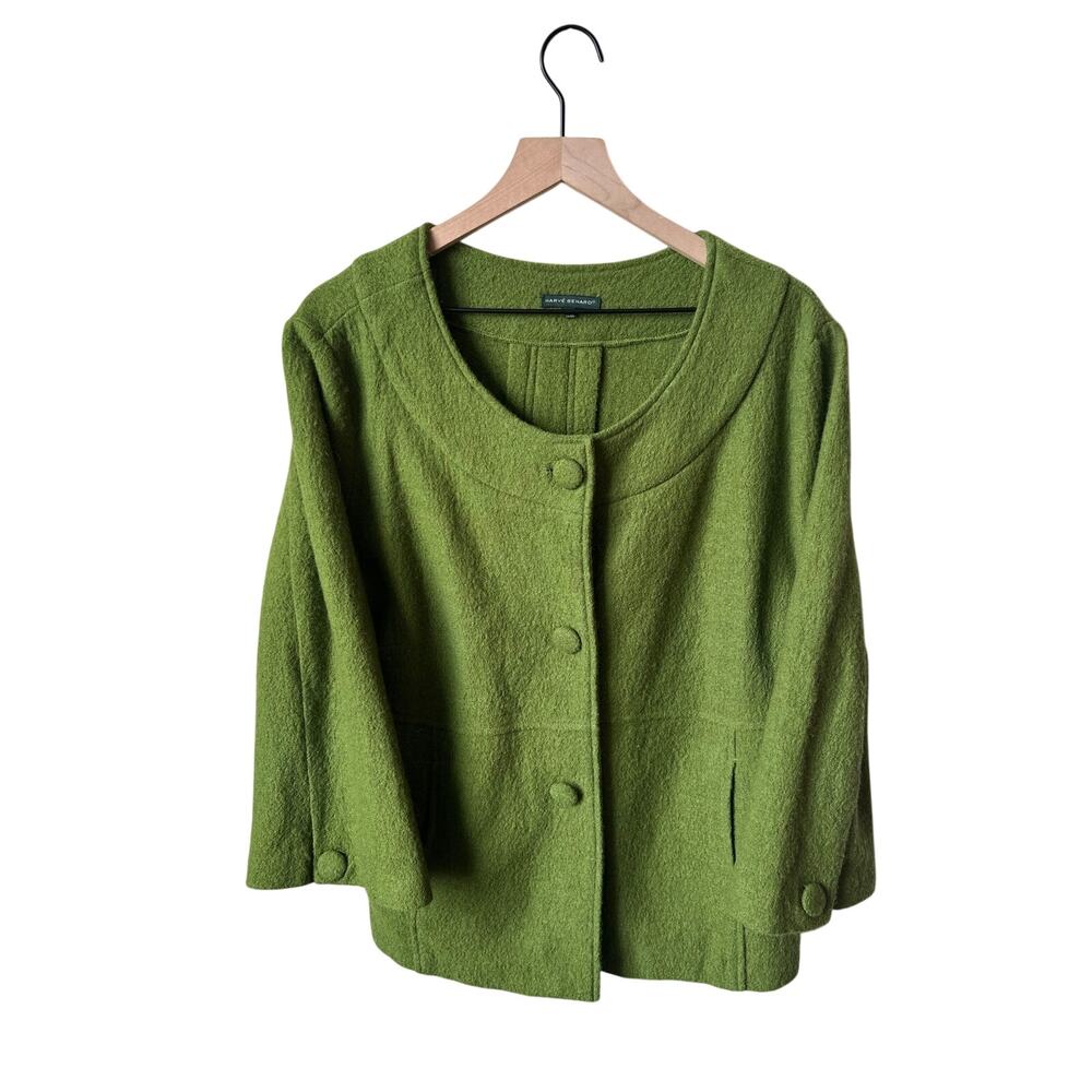 Harve Bernard 100% Wool Green Button-Front Blazer Jacket Size L